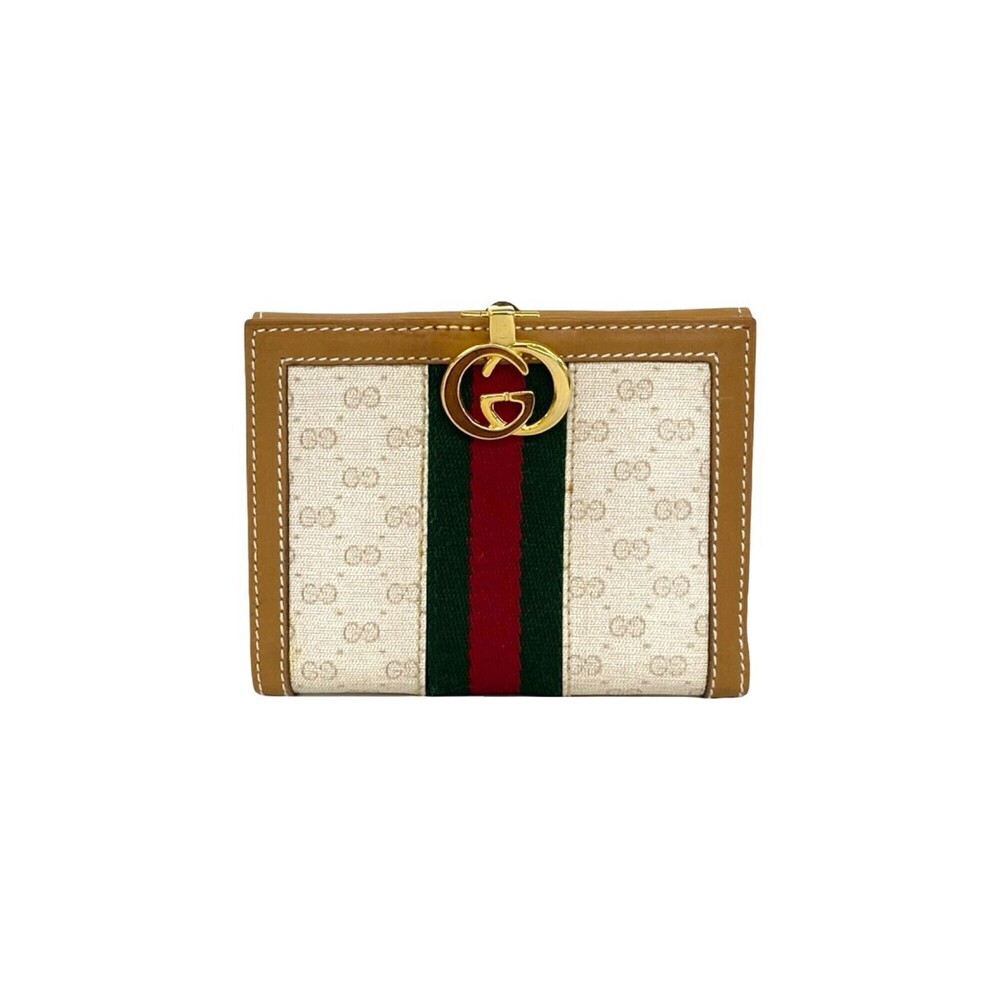 GUCCI Vintage Sherry Line Micro GG Leather Bi-fold Wallet Mini Brown 14229